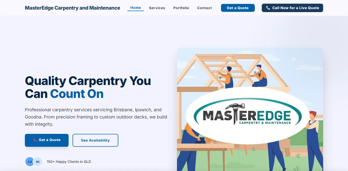The Master Edge Carpentry home page on a desktop screen